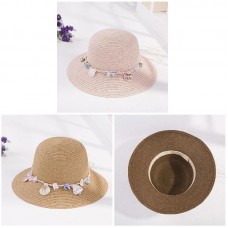 Mujer Straw Sun Hat Wide Brim Shell Decor Bucket Hats Casual Sunshade Beach Hat  eb-97153132